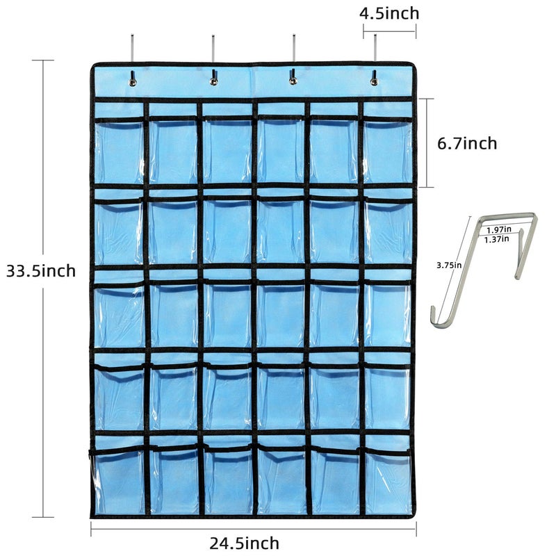 KEEPJOY Classroom Pocket Chart for Cellphone Calculator Holder, 30 Clear Pocket Charts for Classroom 33.5 x 24.5 inch Hanging cell phone Organizer Storage (Blue-30 pockets) - Image 3